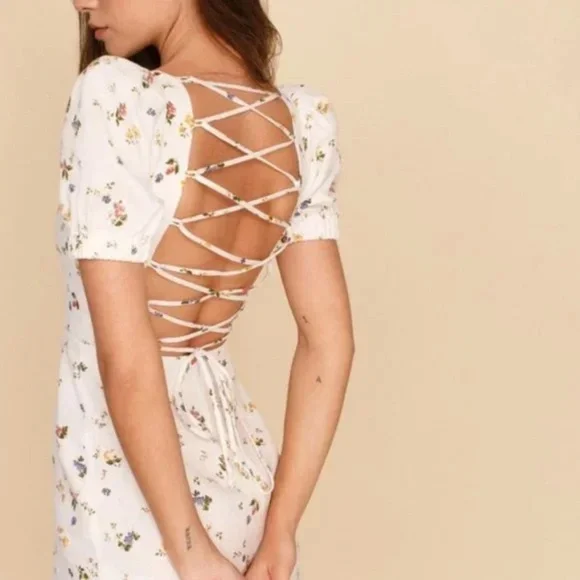 NWOT Reformation Lianne Linen Dress in floral size 8 - Picture 3 of 9